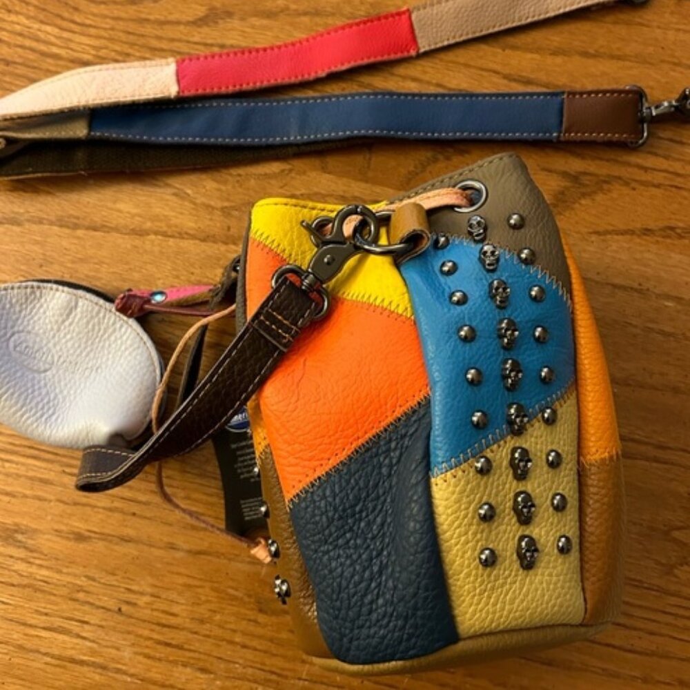 American Leather Colored Block, Studded Handbag
